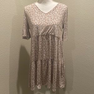 Pink Blush Taupe Animal Print Ruffle Sleeve Maternity Dress